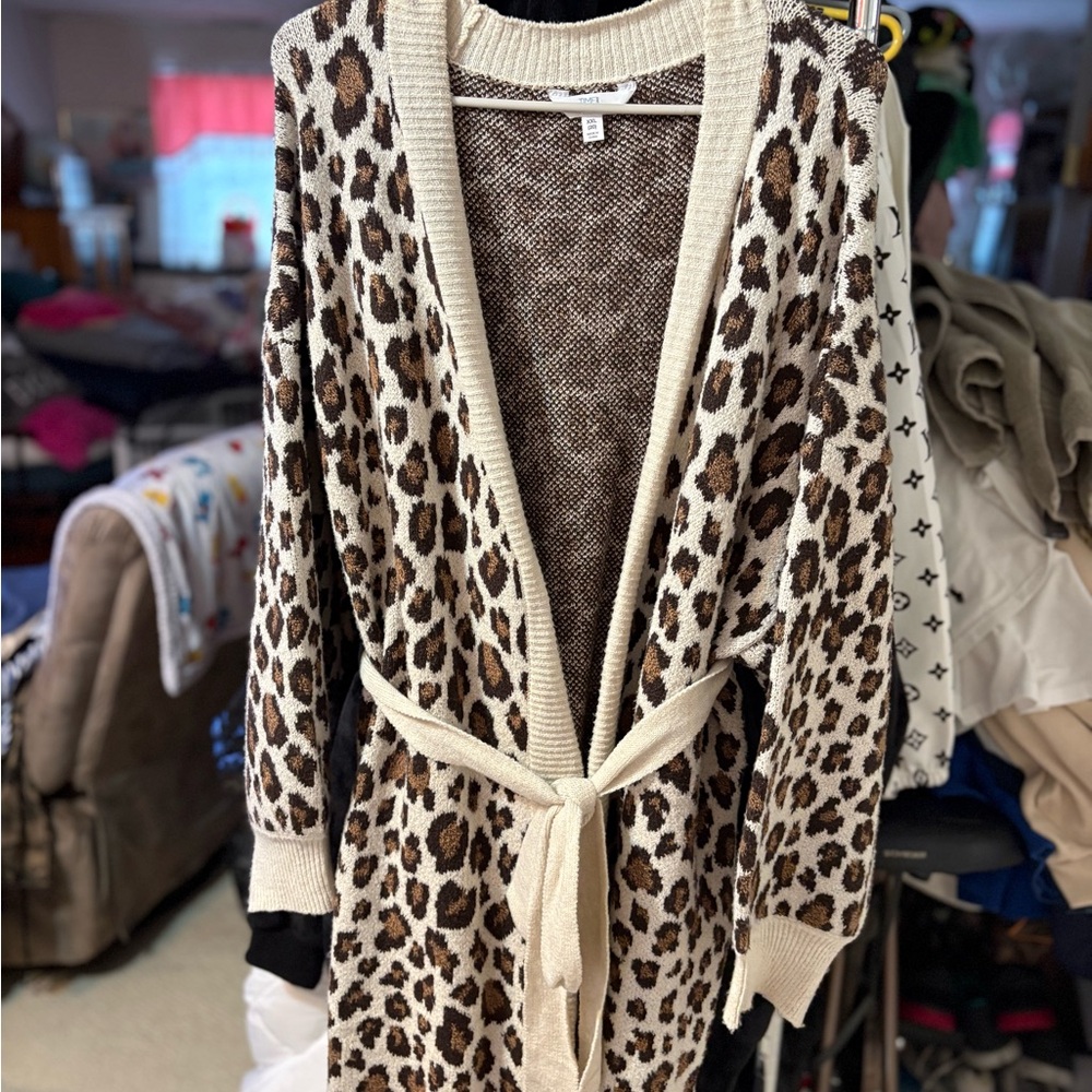 Leopard Print Open Front Cardigan Sweater